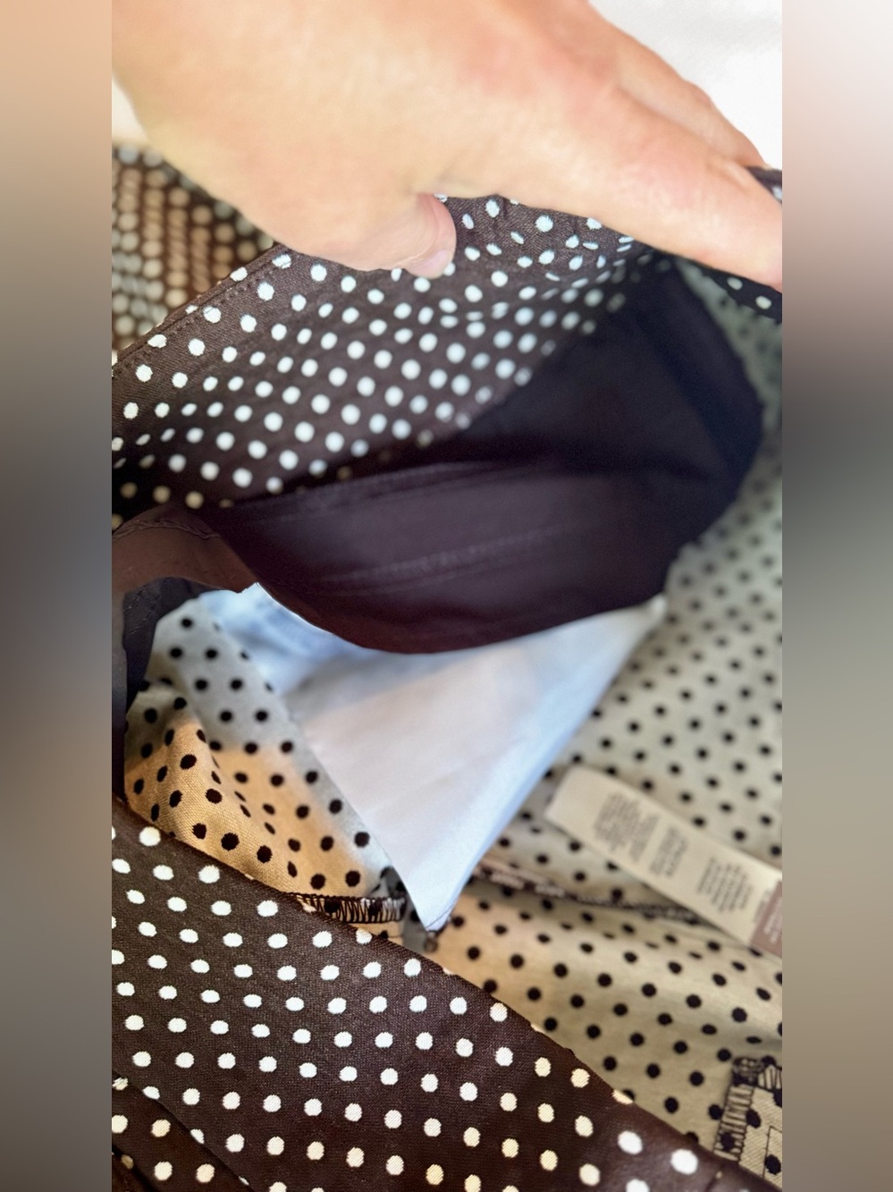 CHICOS Fabulously Slimming Stretch Chocolate Brown White Polka Dot Cropped Pants - Picture 11 of 16